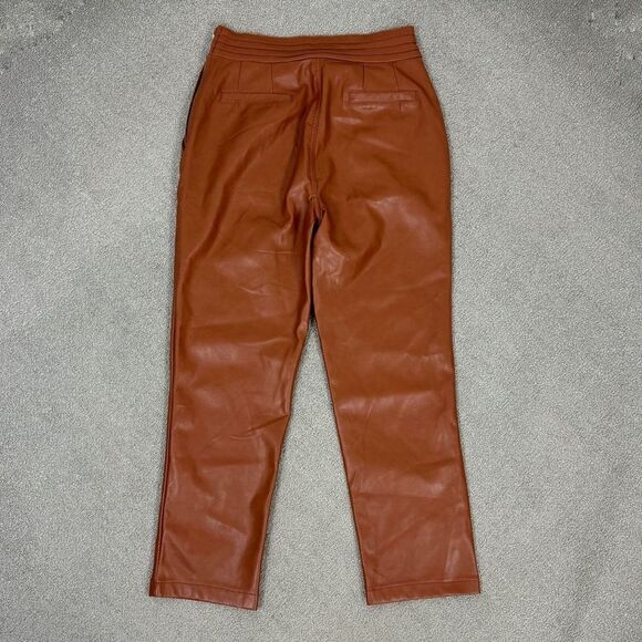 7 For All Mankind Crossover Waist Faux Leather Crop Pants Chestnut Brown Medium - Picture 4 of 11